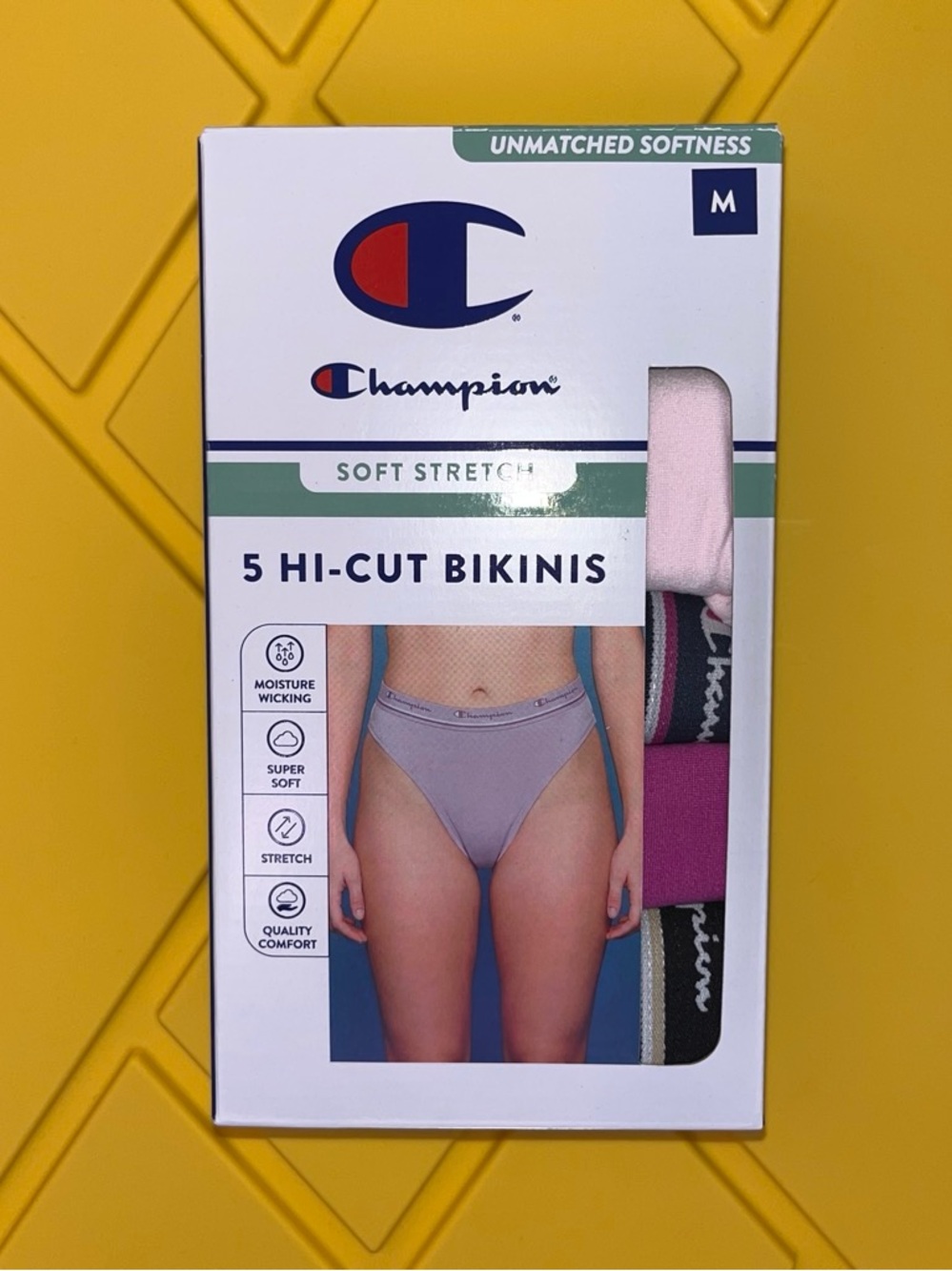 Champion Women’s 5-Pack Soft Stretch Hi-Cut Bikini Underwear Size M Assorted